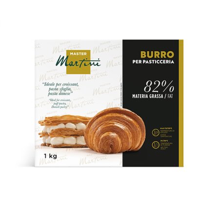 Master Martini maslac za slastičarstvo 1kg, 82% masti, s croissantom i lisnatim tijestom s kremom.