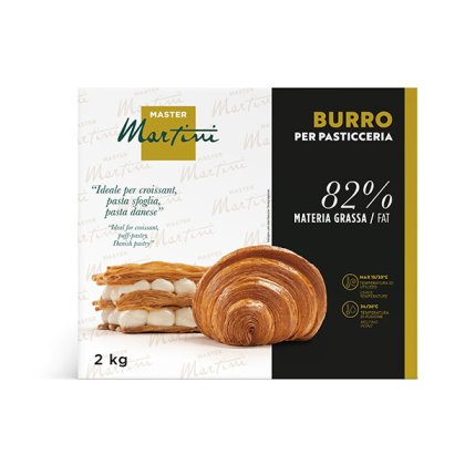 Master Martini Maslac za slastičarstvo 2 kg, 82% masti, s croissantom i lisnatim tijestom s kremom.
