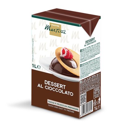 Kartonsko pakiranje od 1L Master Martini Čokoladni Desert, čokoladni puding s malinama na oblatni.