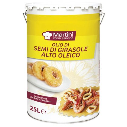 Metalna limenka od 25L visokooleinskog suncokretovog ulja Martini Food Service, za prženje, s uštipcima i prženim plo...