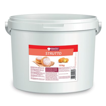 Bijela kanta od 10kg pekarske masti Martini Strutto, crvena etiketa s krafnama posutim šećerom.