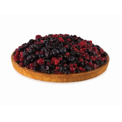 Okrugla torta sa zlatnim tijestom i sjajnim mješavinom šumskog voća