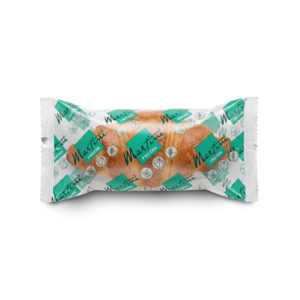 Croissant u prozirnoj plastičnoj ambalaži s ponavljajućim tirkiznim logotipom „Martini Frozen“