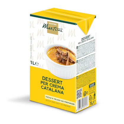 Žuta kutija od 1L Master Martini Crema Catalana smjese za desert, karamelizirana krema sa zvjezdastim anisom