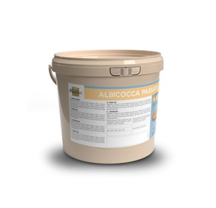 Bež plastična kanta s naljepnicom "Albicocca Passata" i podacima o proizvodu.