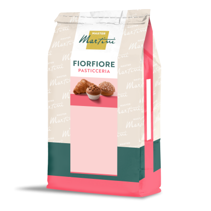 Vrećica mješavine brašna Master Martini Fiorfiore Pasticceria u kremastom, ružičastom i tirkiznom pakiranju sa slikam...