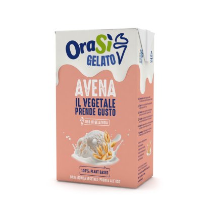 Tetra Pak pakiranje OraSì Gelato Avena, 100% biljna zobena baza boje breskve za sladoled.